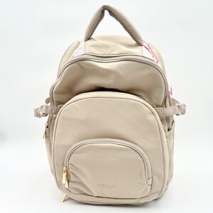 Isaac Mizrahi Cream Viral Backpack with Gold Accents and Stanley Cup Holder